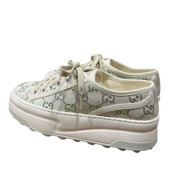 Gucci Tennis 1977 Trek Platform Crystal Colorful Sneaker Low Top 38.5 Green - Picture 9 of 13